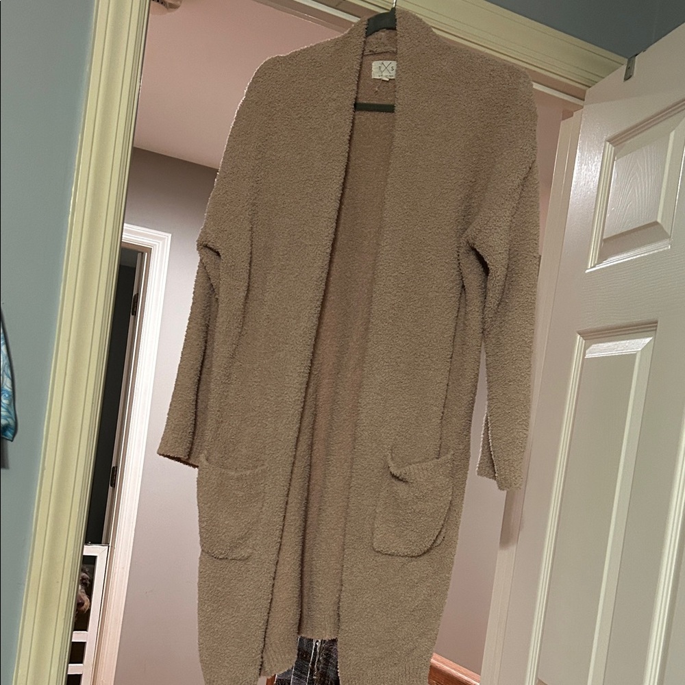 Thread & Supply Taupe Open-Front Cardigan